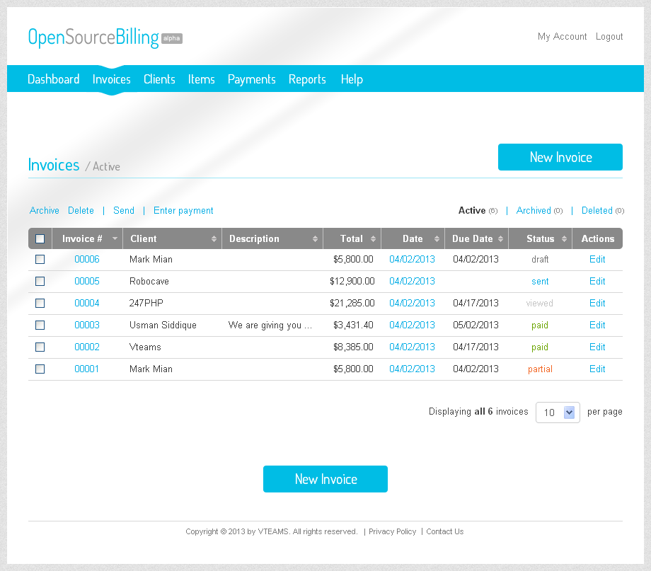 Invoices Listing